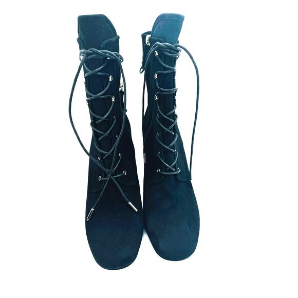 LONGCHAMP BLACK BLOCK HEEL LEATHER LACE-UP BOOT size FR 40/ US 9 - Picture 8 of 13